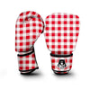 Gingham Red Pattern Print Boxing Gloves-grizzshop