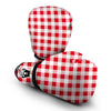 Gingham Red Pattern Print Boxing Gloves-grizzshop