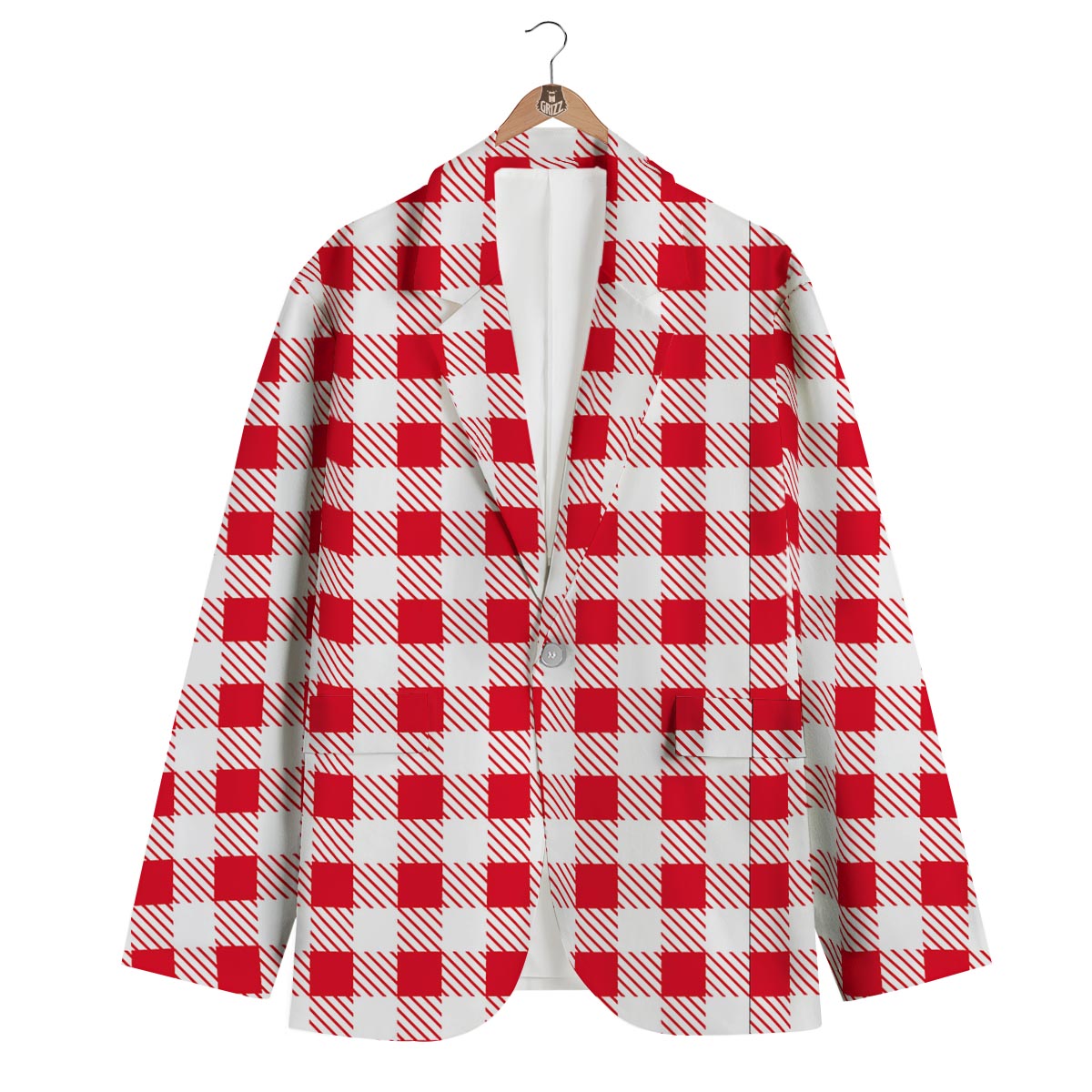 Gingham Red Pattern Print Men's Blazer-grizzshop