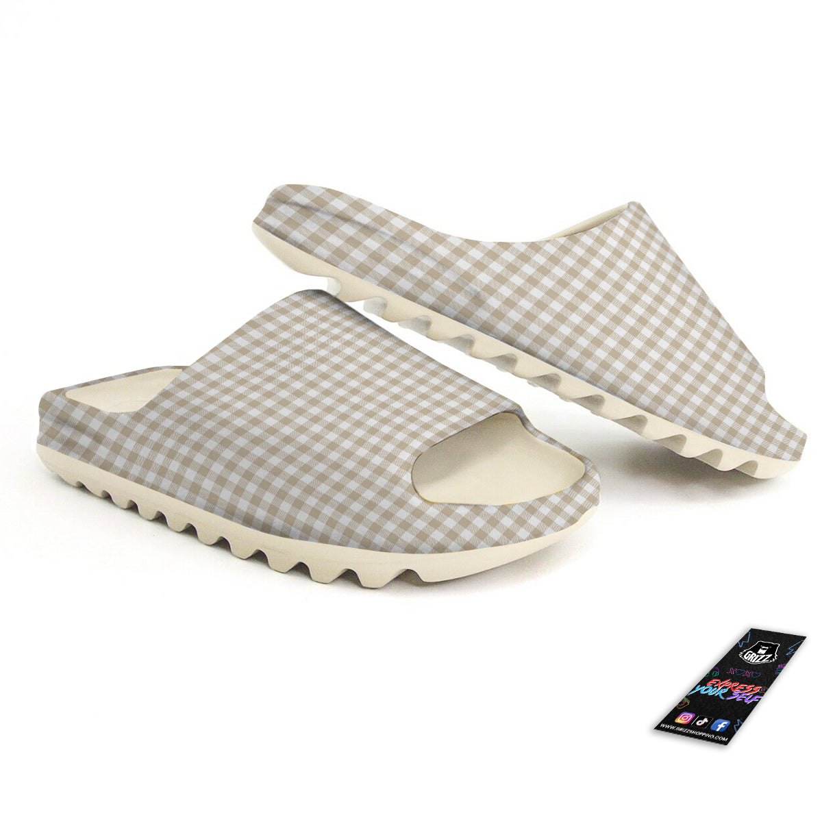 Gingham White And Beige Print Pattern Sandals-grizzshop
