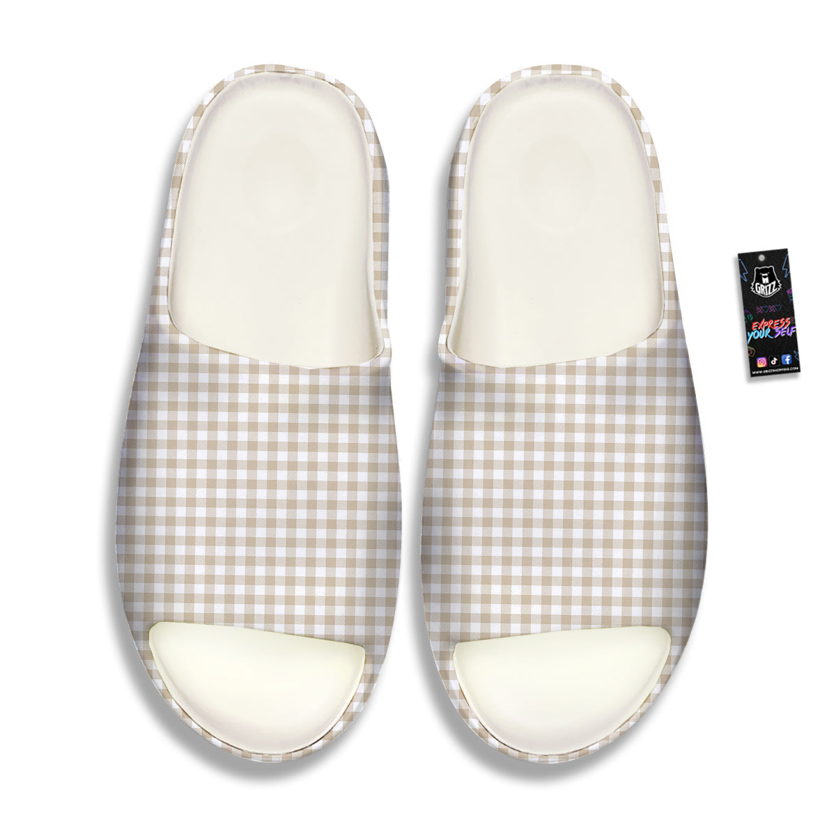 Gingham White And Beige Print Pattern Sandals-grizzshop