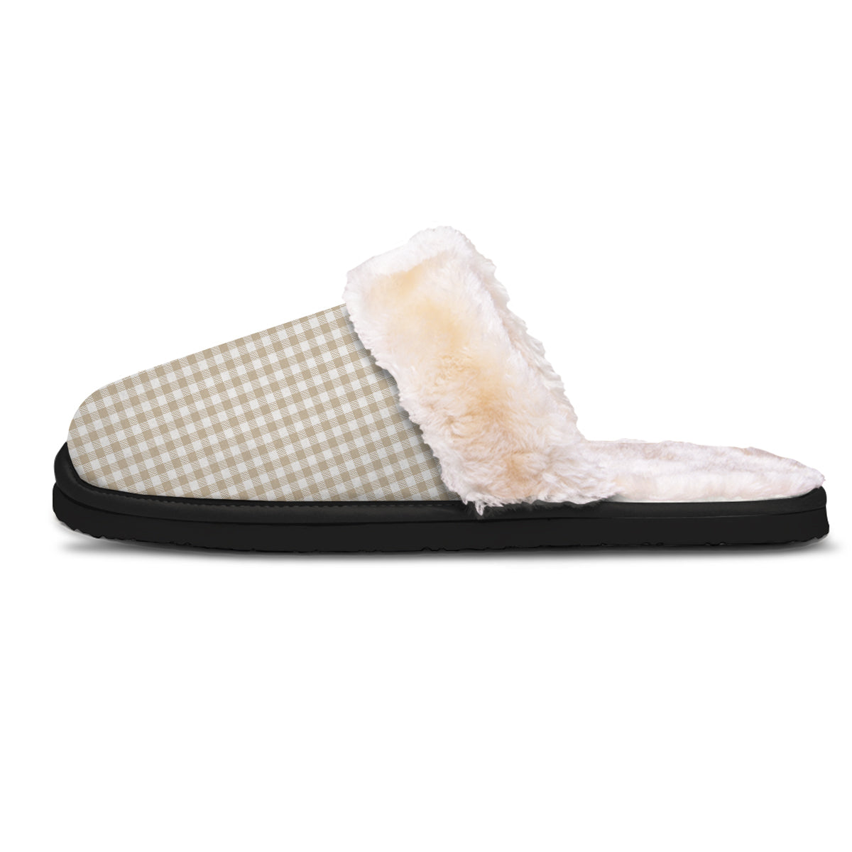 Gingham White And Beige Print Pattern Slippers-grizzshop