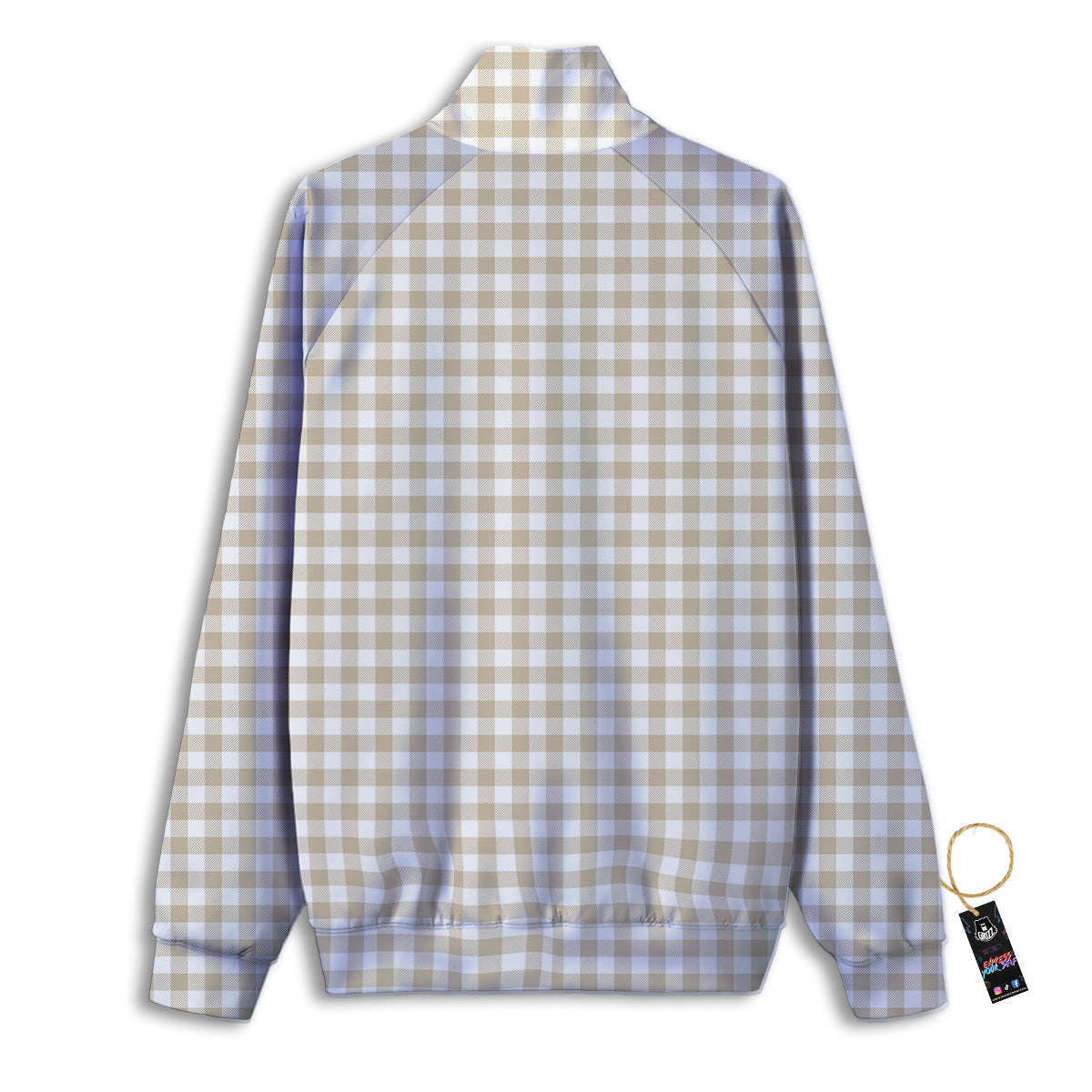 Gingham White And Beige Print Pattern Track Jacket-grizzshop