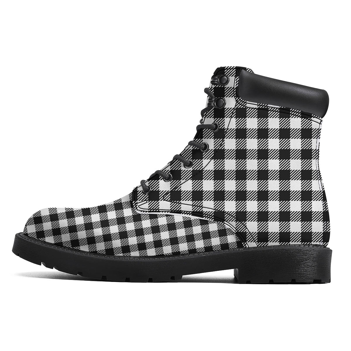 Gingham White And Black Print Pattern Boots-grizzshop