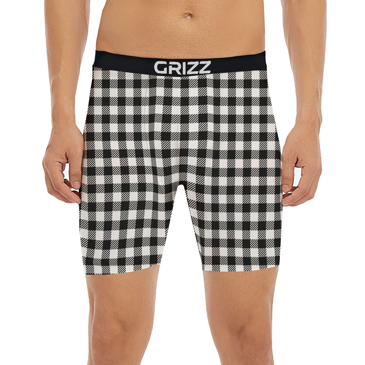 Gingham White And Black Print Pattern Boxer Briefs-grizzshop