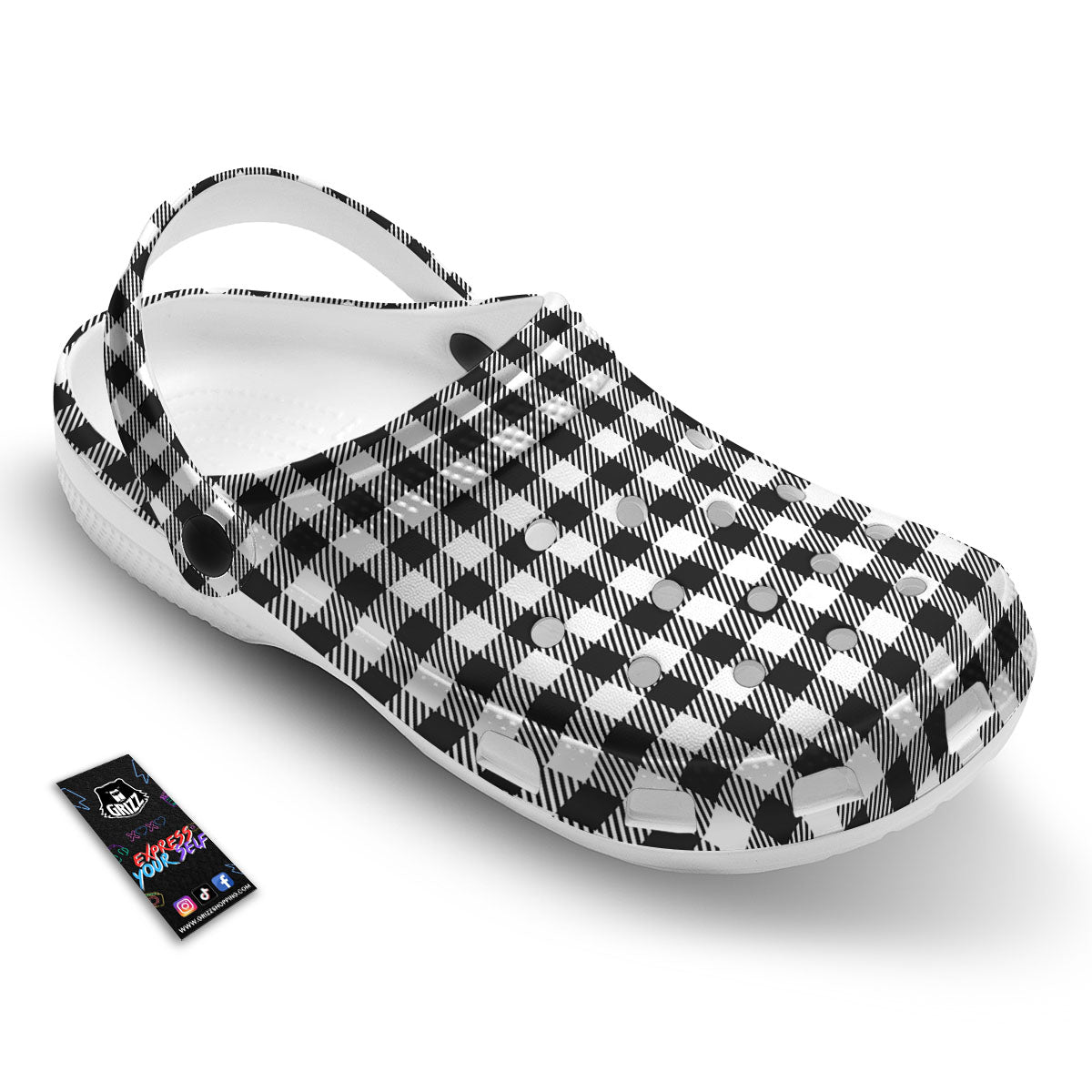 Gingham White And Black Print Pattern Clog-grizzshop