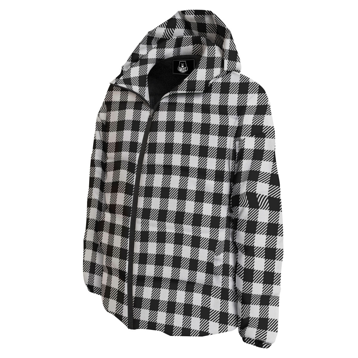 Gingham White And Black Print Pattern Down Jacket-grizzshop