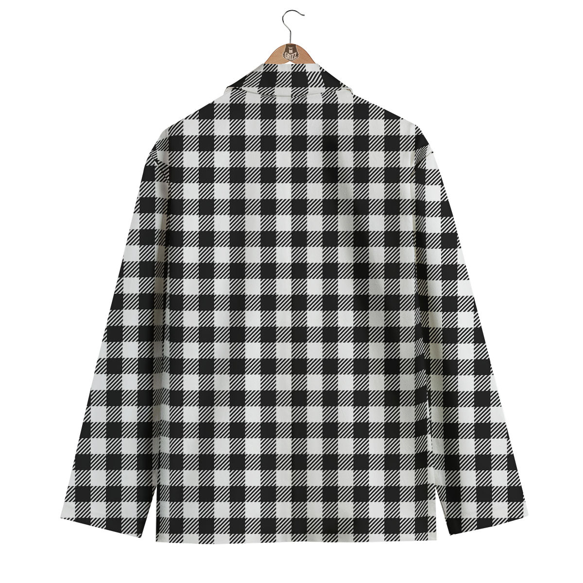 Gingham White And Black Print Pattern Men's Blazer-grizzshop