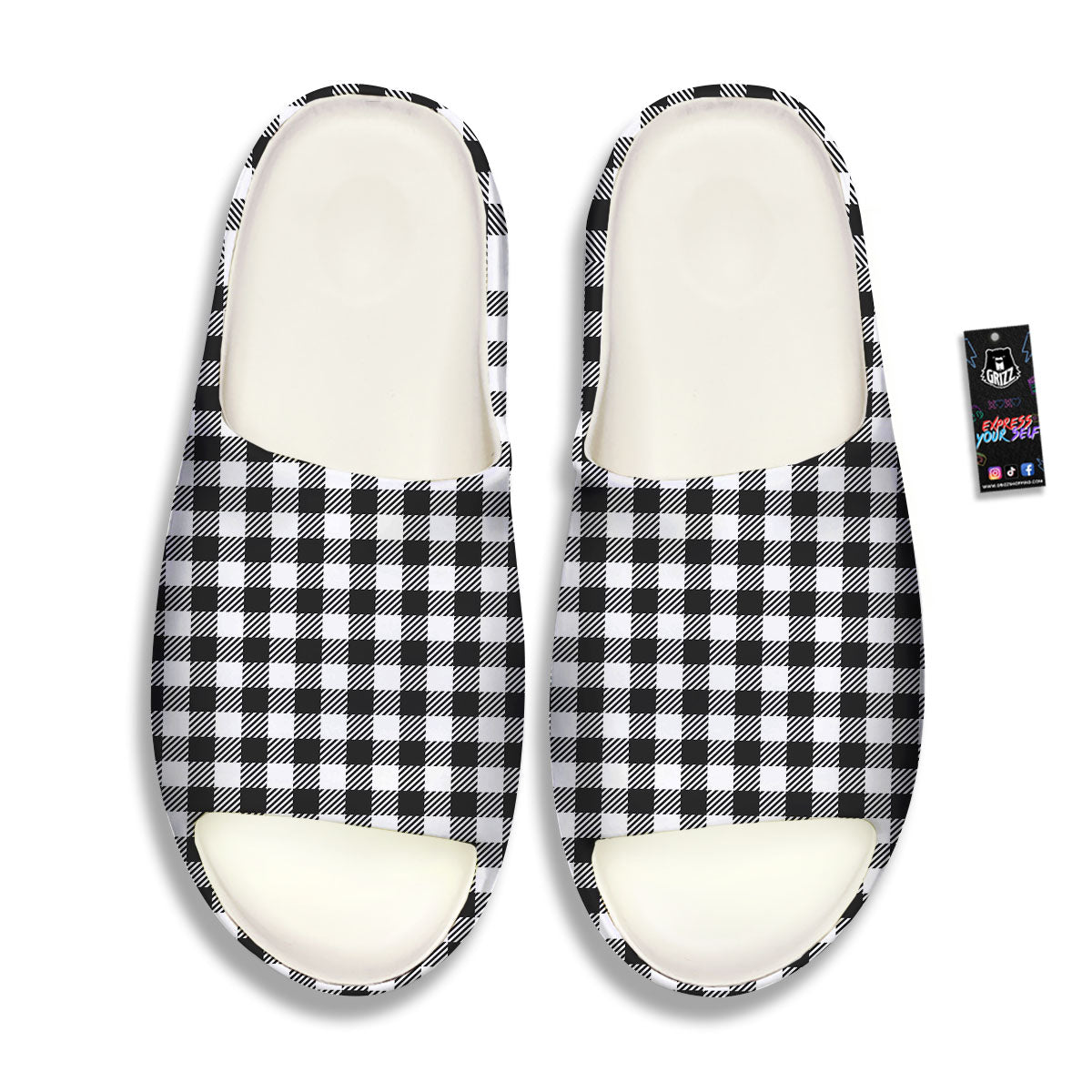 Gingham White And Black Print Pattern Sandals-grizzshop