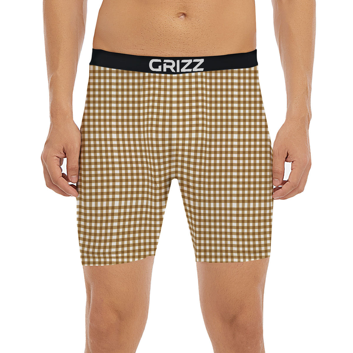 Gingham White And Brown Print Pattern Boxer Briefs-grizzshop