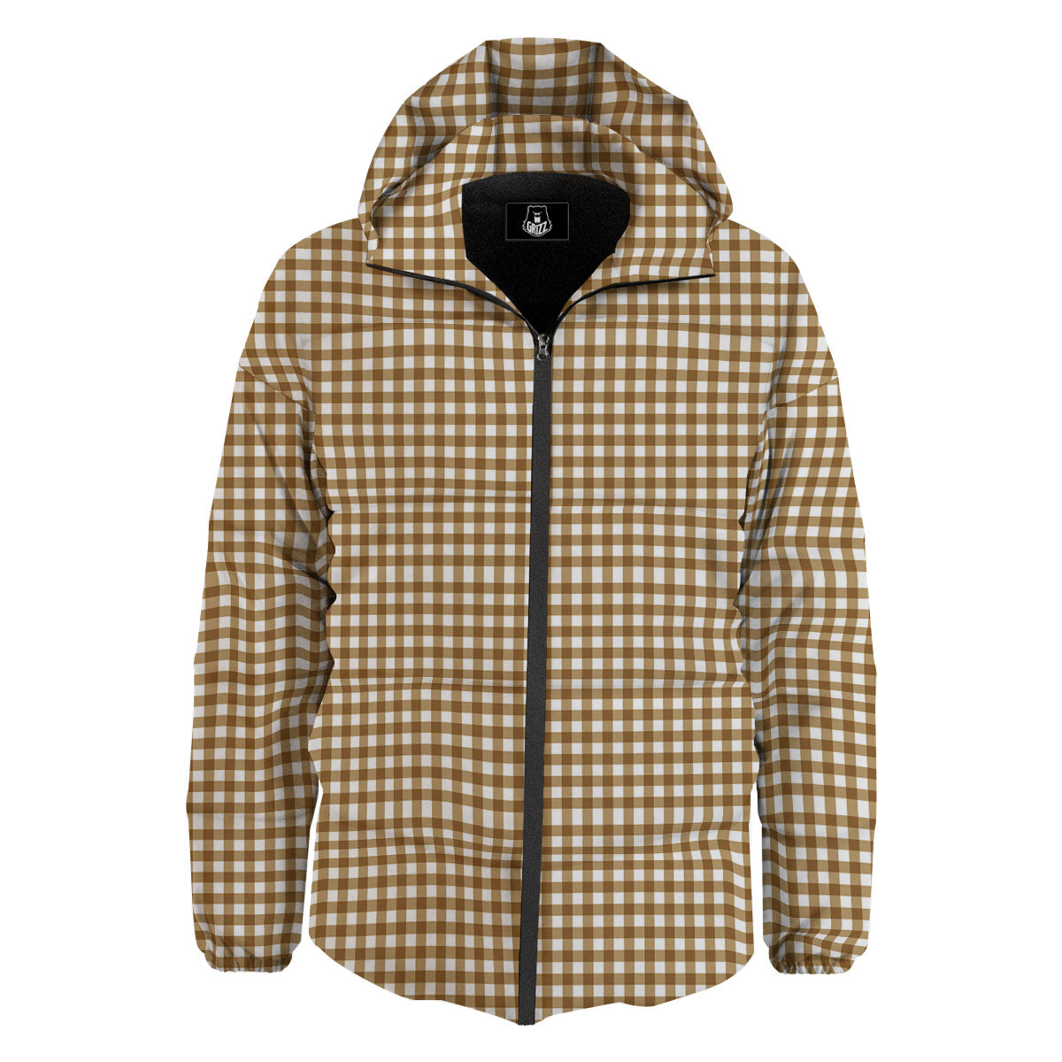 Gingham White And Brown Print Pattern Down Jacket-grizzshop