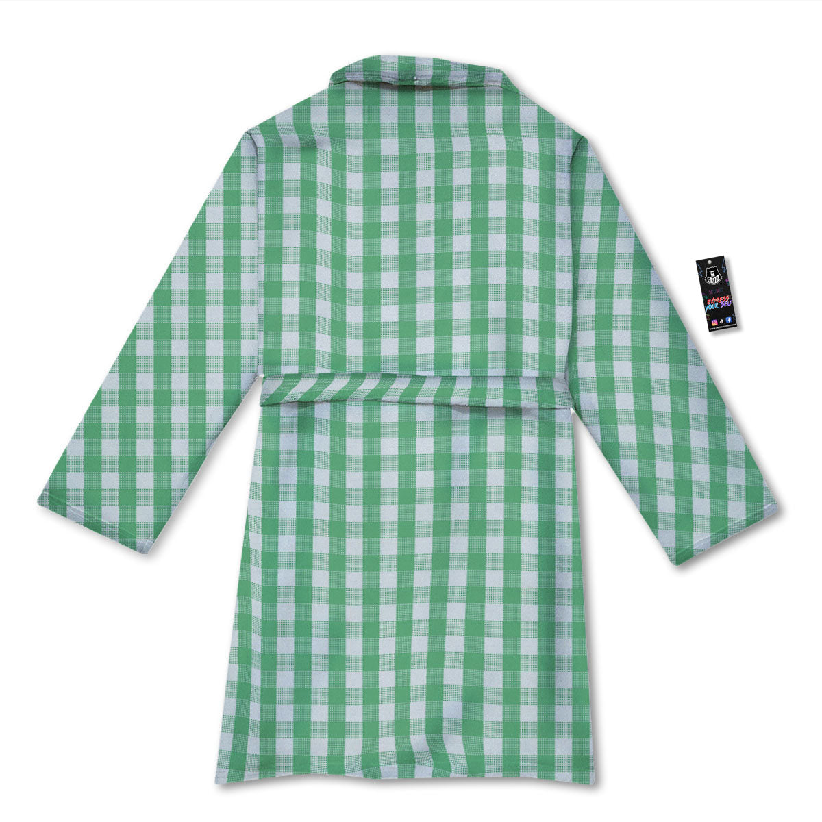 Gingham White And Green Print Pattern Bathrobe-grizzshop