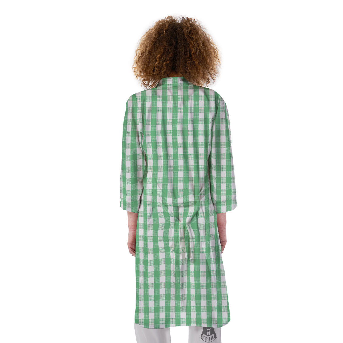 Gingham White And Green Print Pattern Kimono-grizzshop