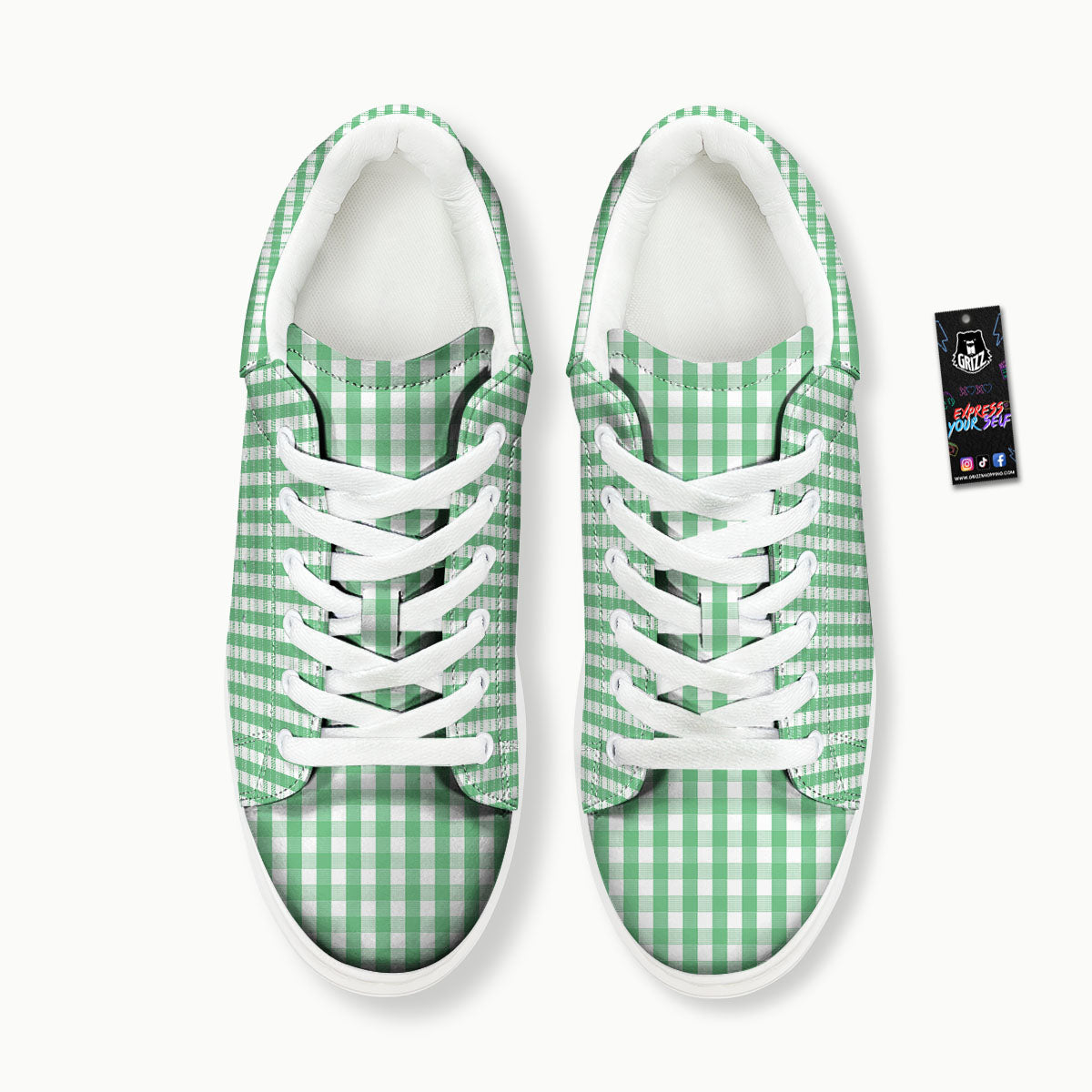 Gingham White And Green Print Pattern Platform Shoes-grizzshop
