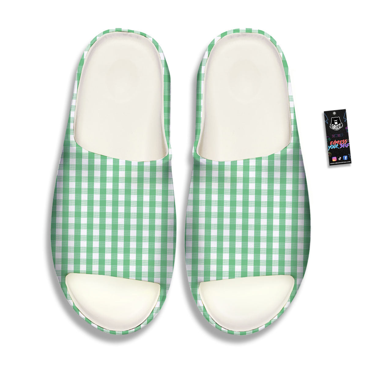 Gingham White And Green Print Pattern Sandals-grizzshop