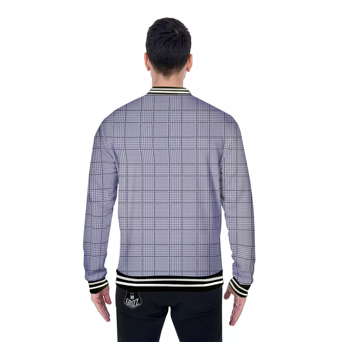 Gingham White And Grey Print Pattern Baseball Jacket-grizzshop