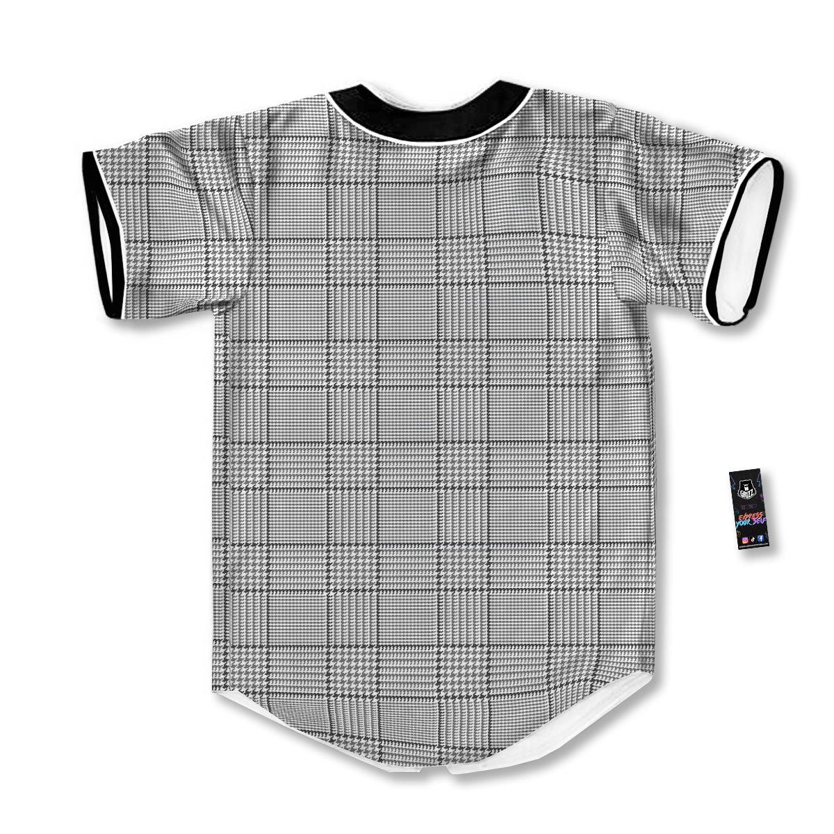 Gingham White And Grey Print Pattern Baseball Jersey-grizzshop