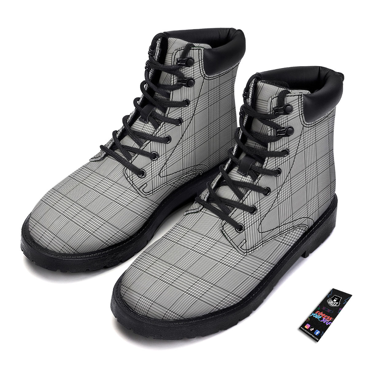 Gingham White And Grey Print Pattern Boots-grizzshop