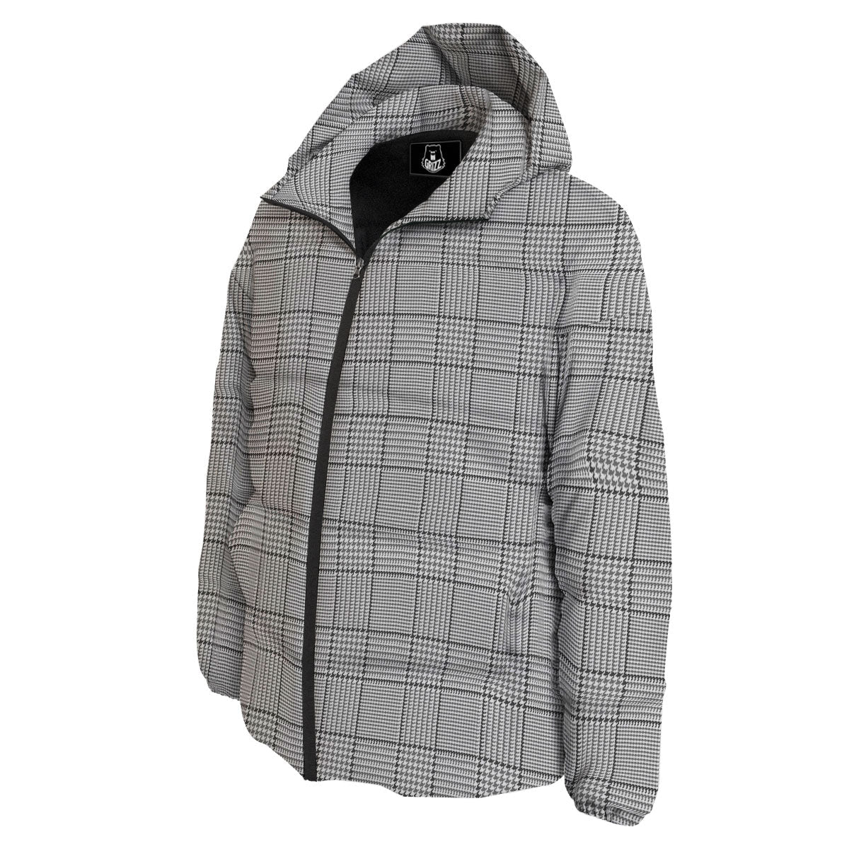 Gingham White And Grey Print Pattern Down Jacket-grizzshop