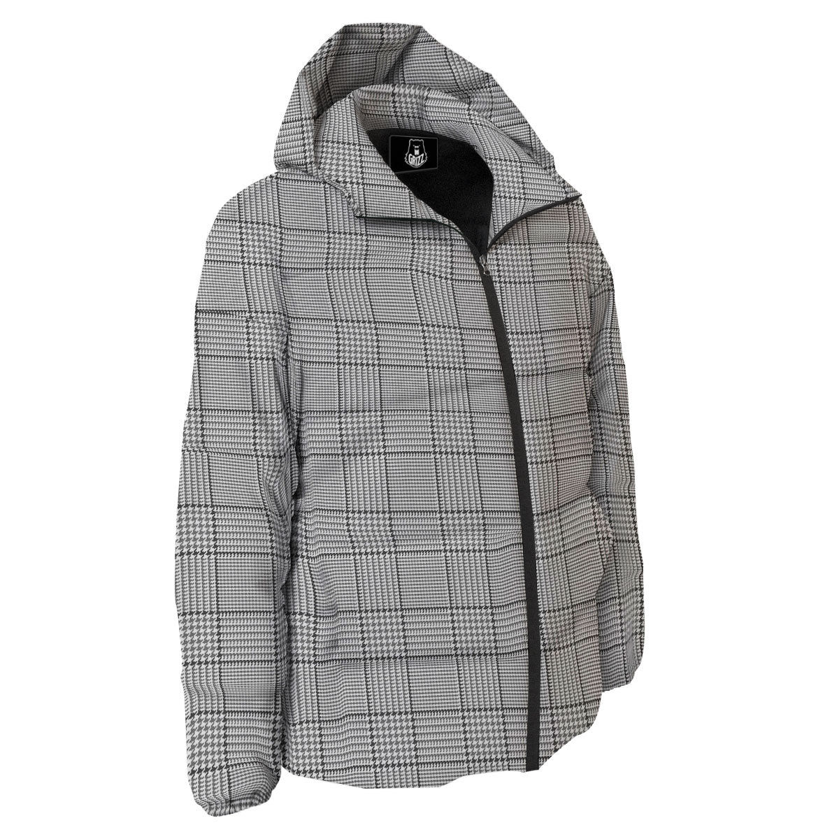 Gingham White And Grey Print Pattern Down Jacket-grizzshop