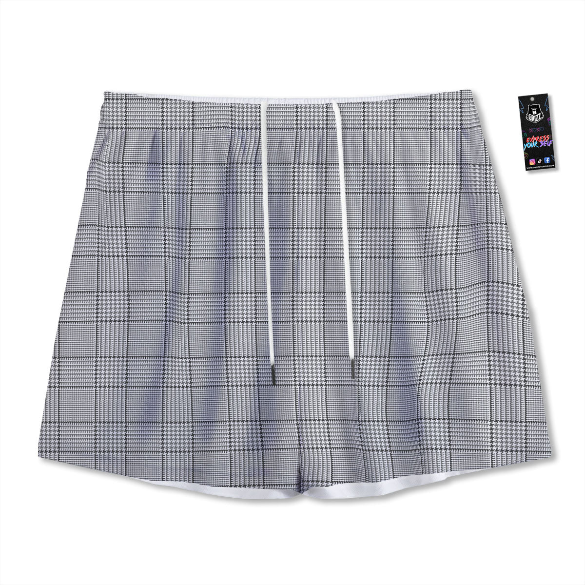 Gingham White And Grey Print Pattern Mesh Shorts