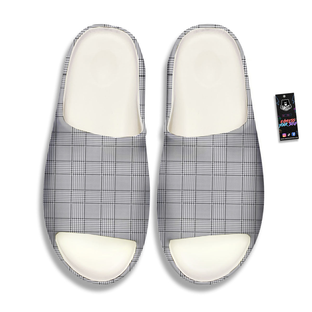 Gingham White And Grey Print Pattern Sandals-grizzshop