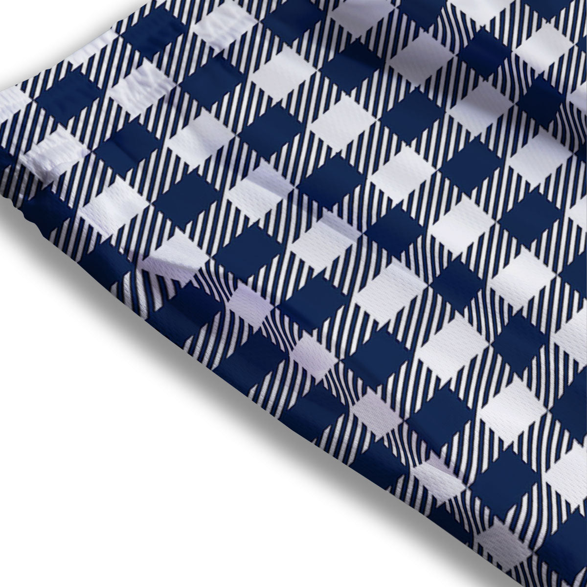 Gingham White And Navy Print Pattern Mesh Shorts