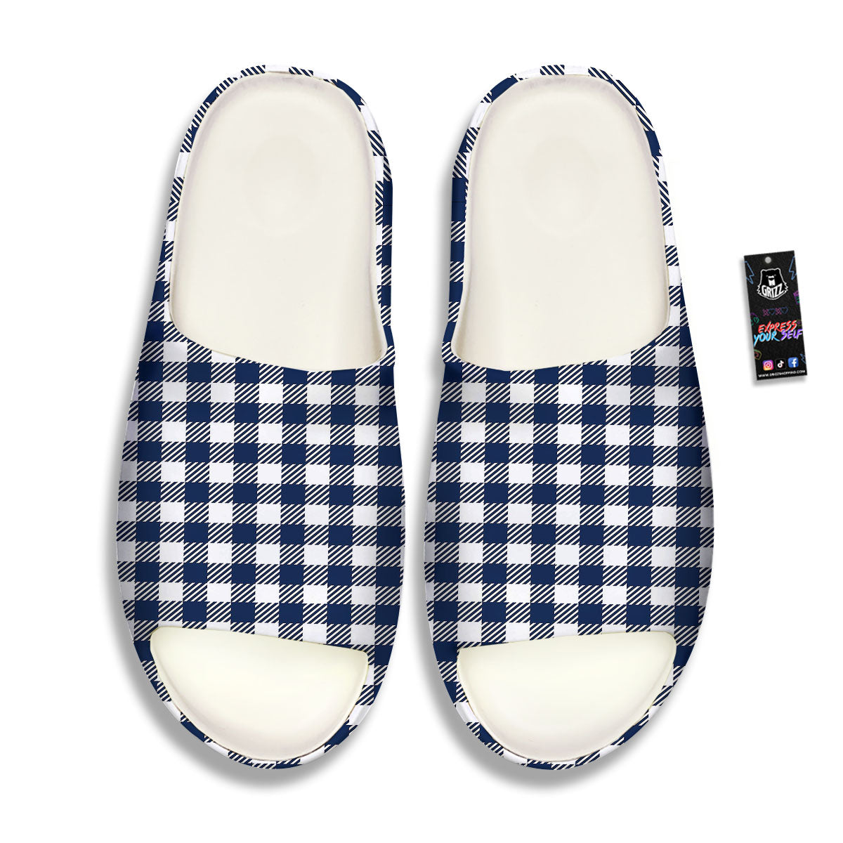 Gingham White And Navy Print Pattern Sandals-grizzshop