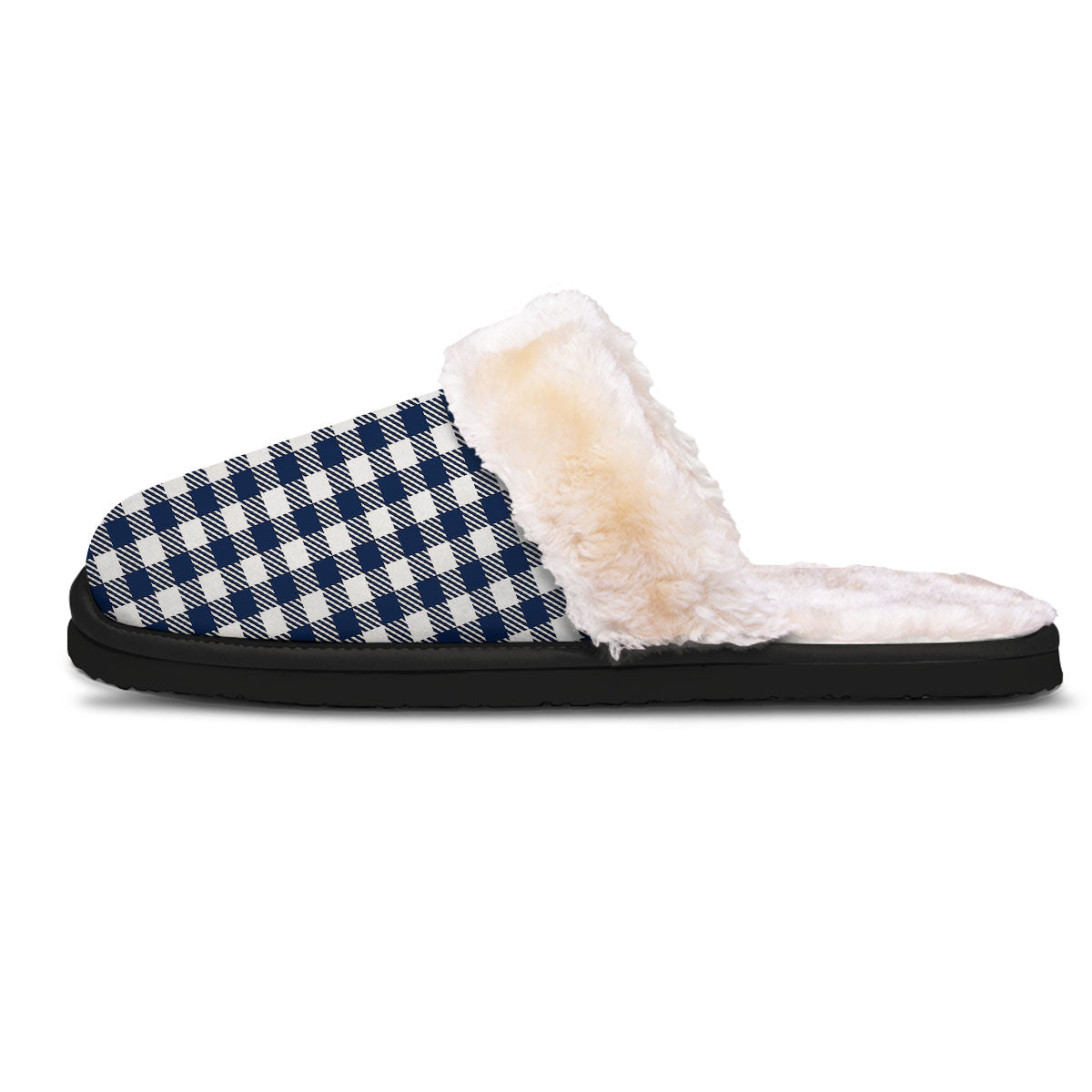 Gingham White And Navy Print Pattern Slippers-grizzshop