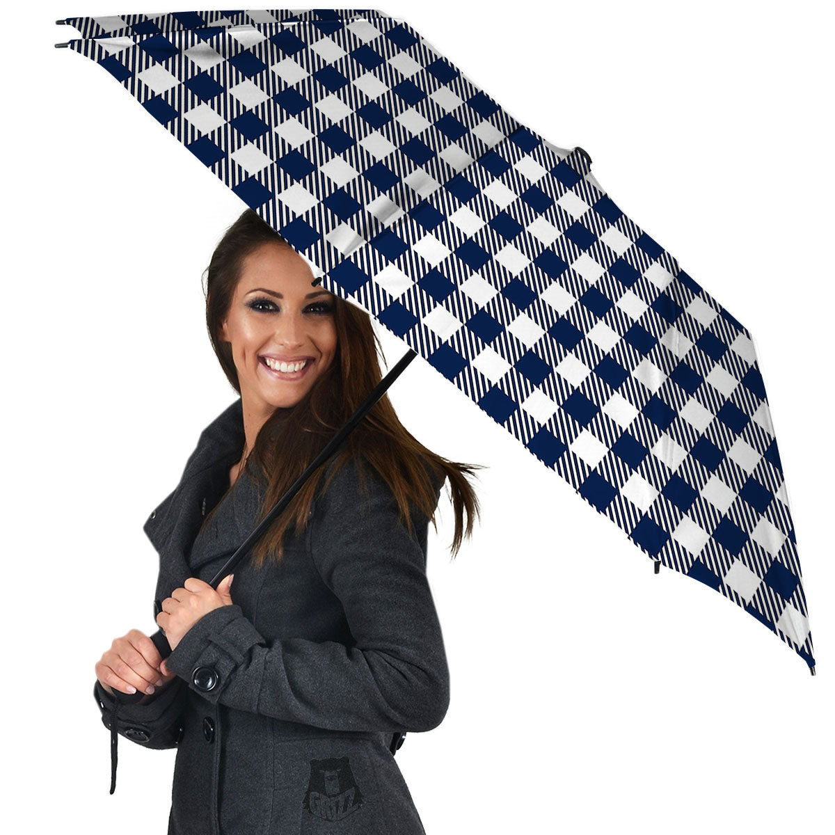 Gingham White And Navy Print Pattern Umbrella-grizzshop