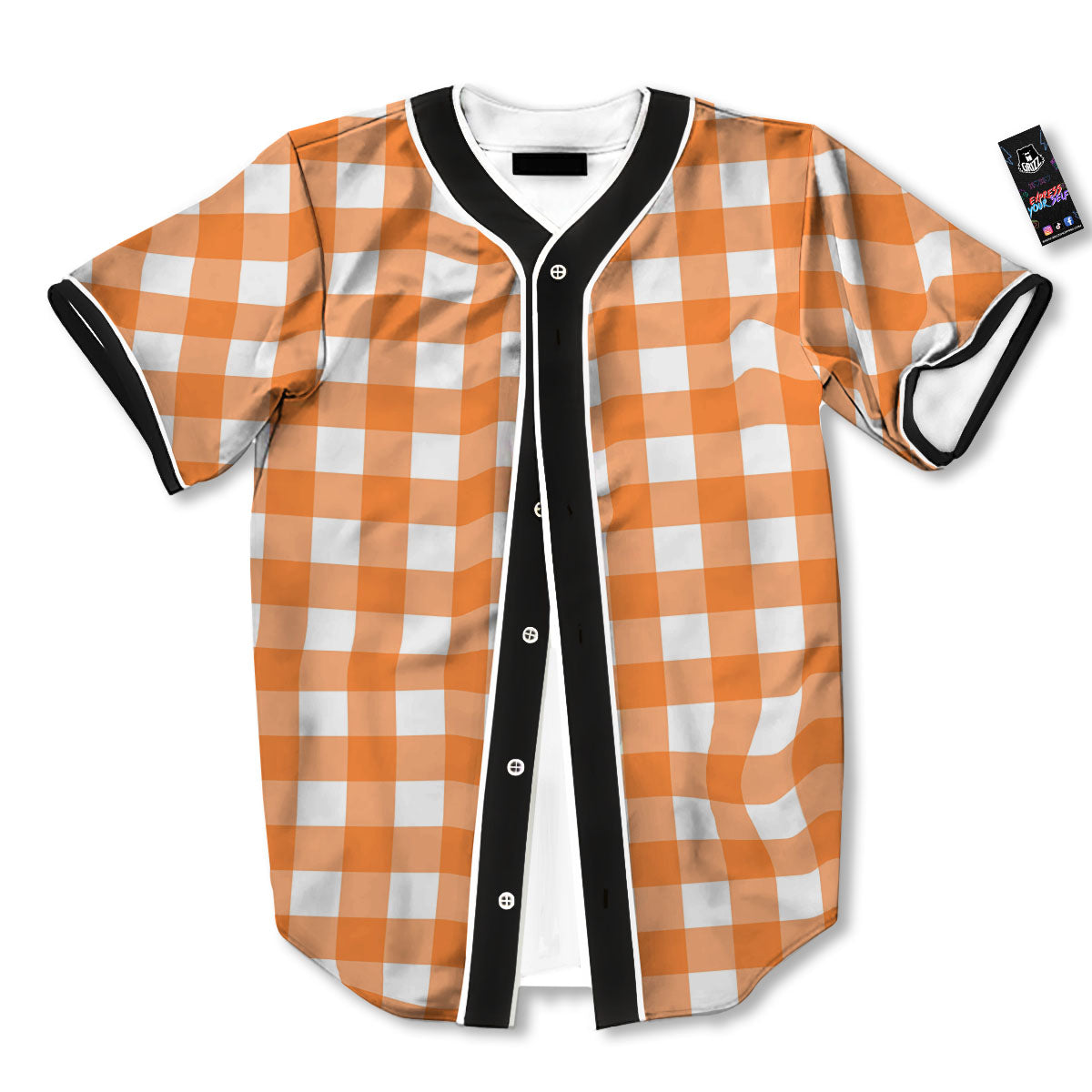 Gingham White And Orange Print Pattern Baseball Jersey-grizzshop