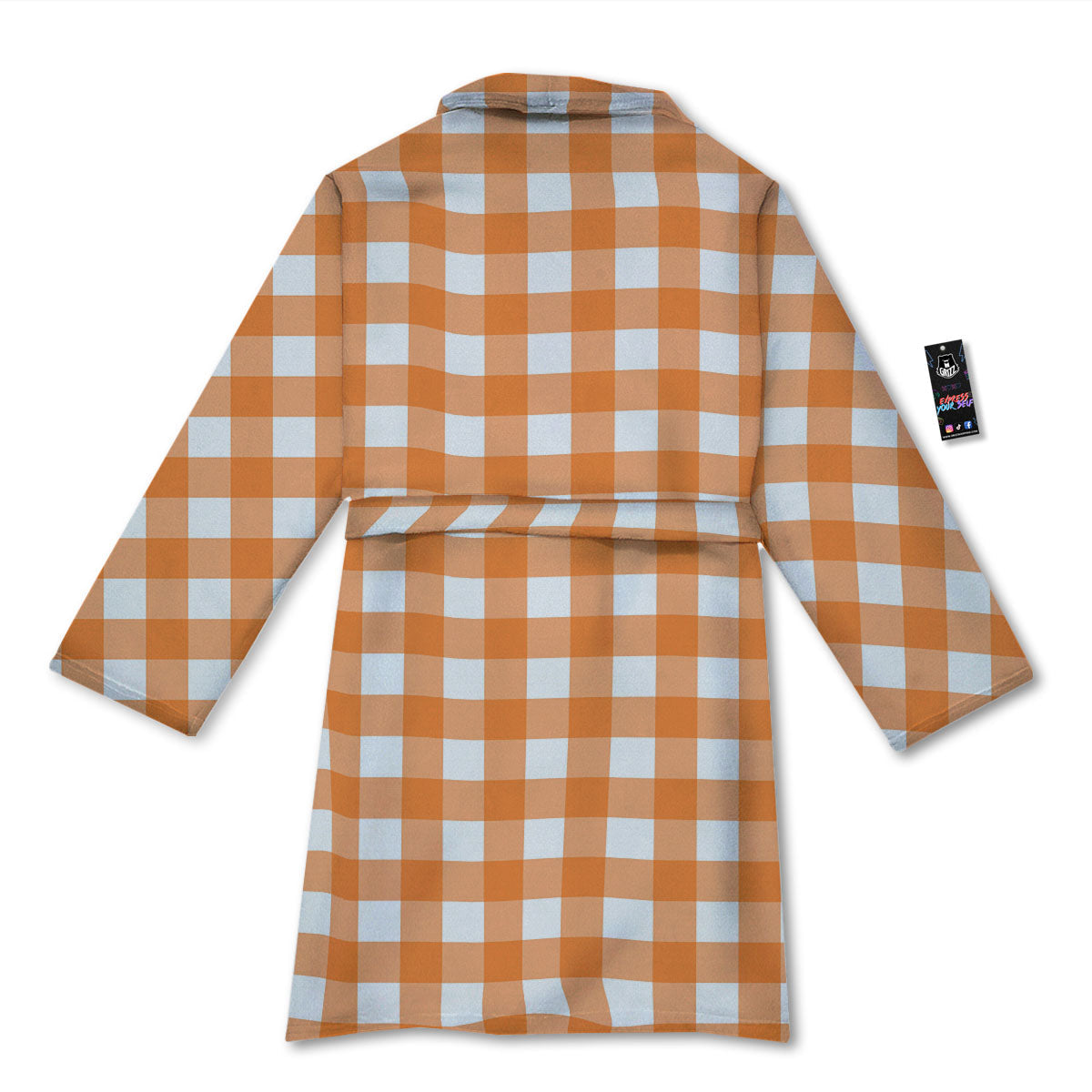 Gingham White And Orange Print Pattern Bathrobe-grizzshop