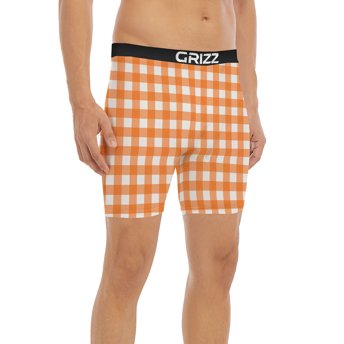 Gingham White And Orange Print Pattern Boxer Briefs-grizzshop