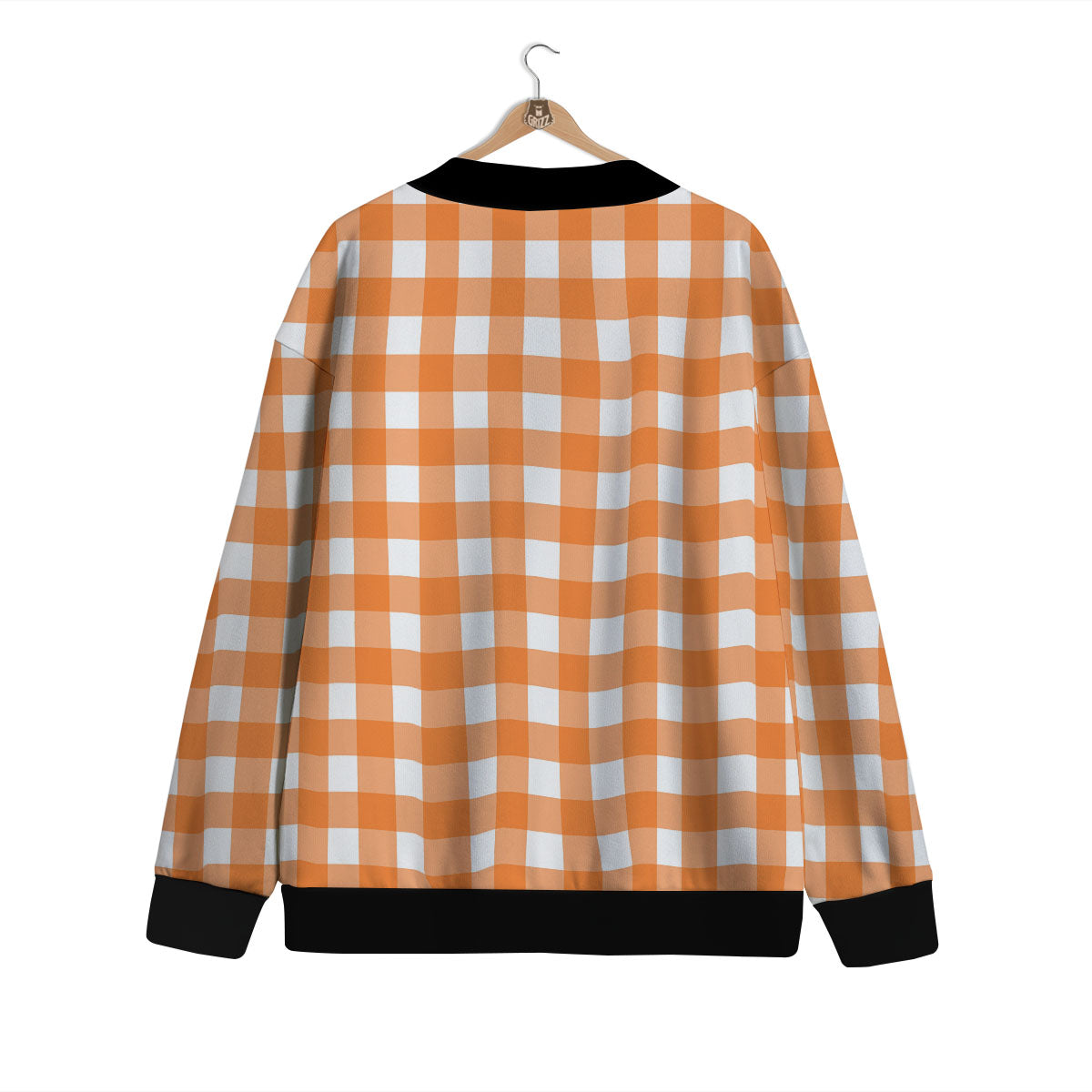Gingham White And Orange Print Pattern Cardigan-grizzshop