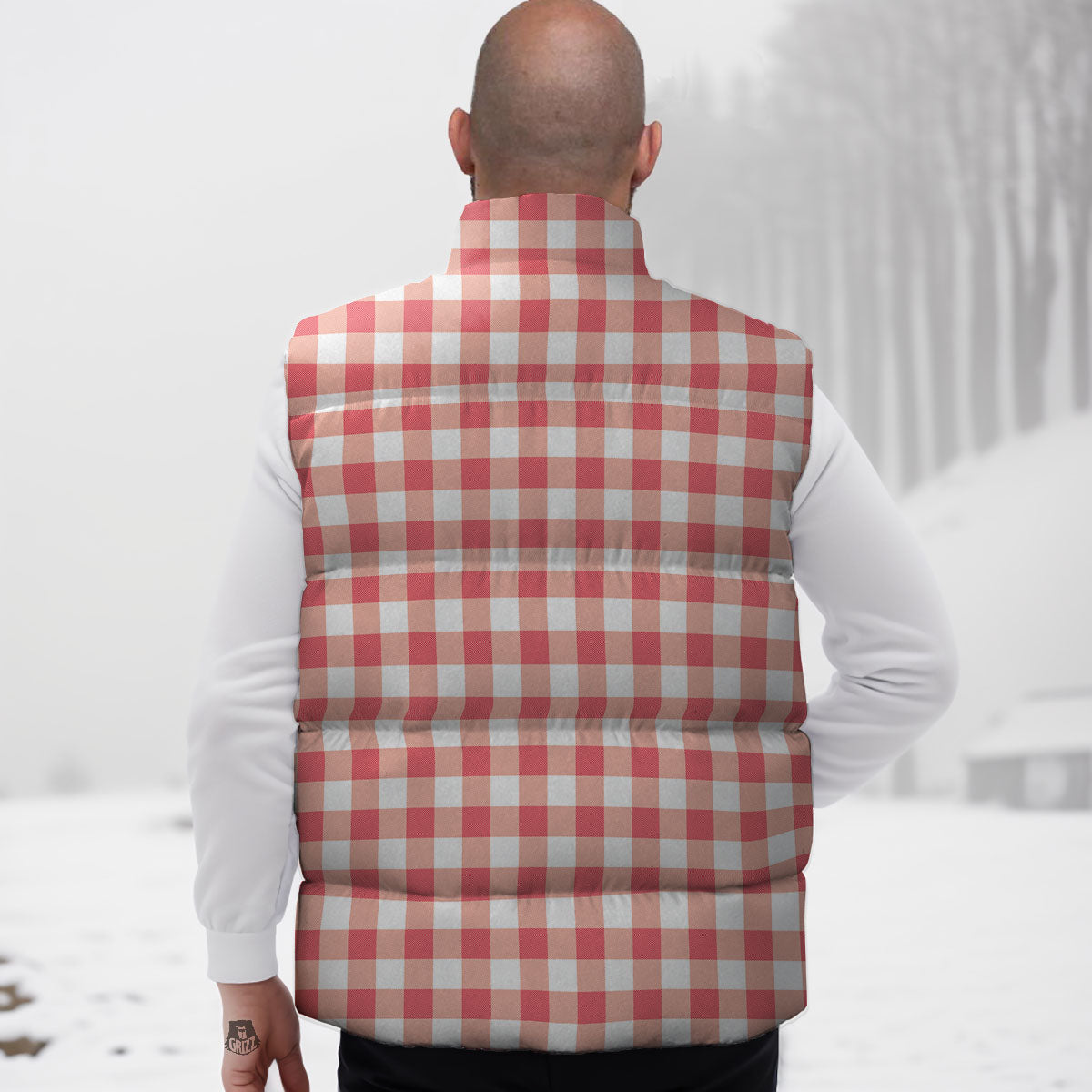 Gingham White And Pink Print Pattern Down Vest-grizzshop