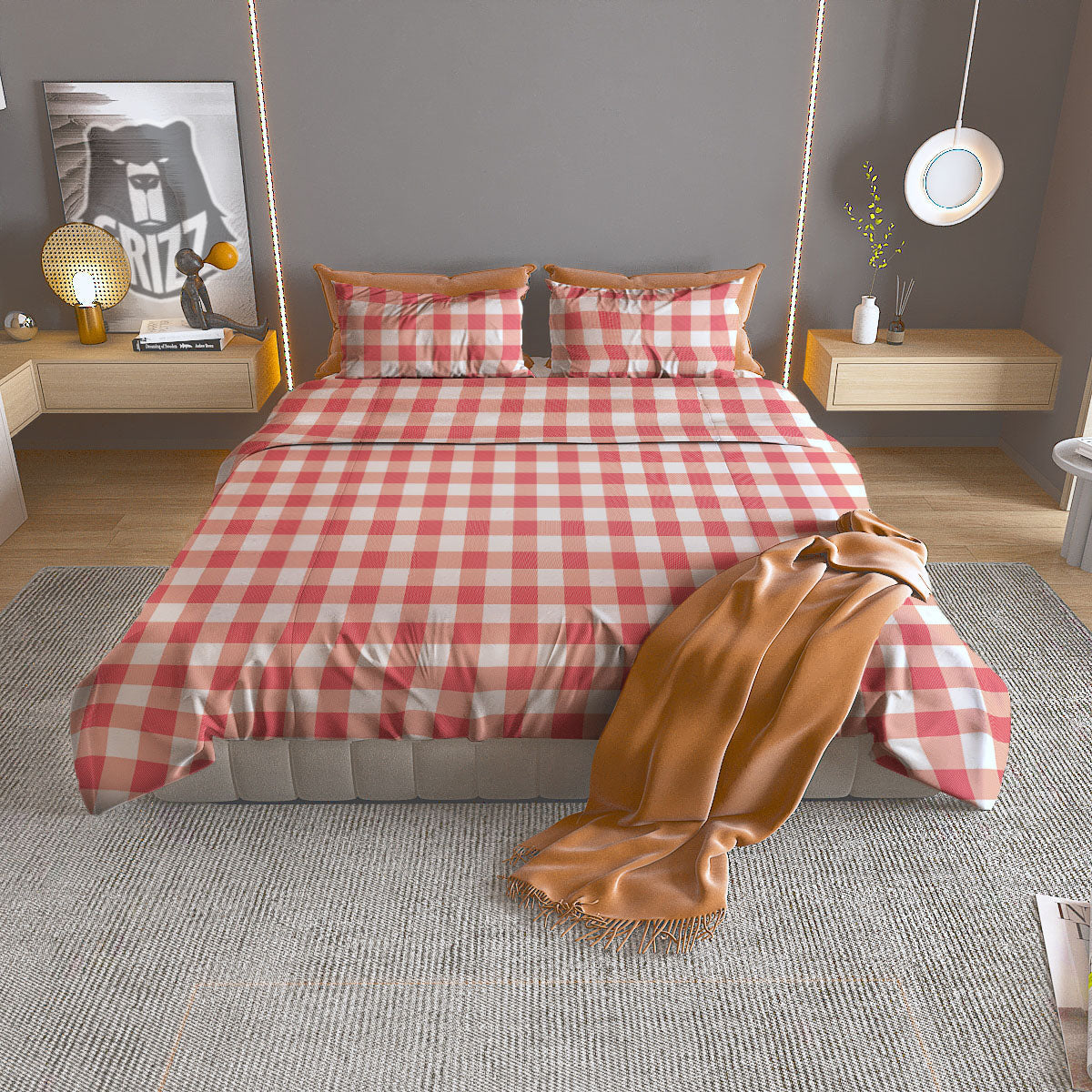 Gingham White And Pink Print Pattern Duvet Cover Bedding Set