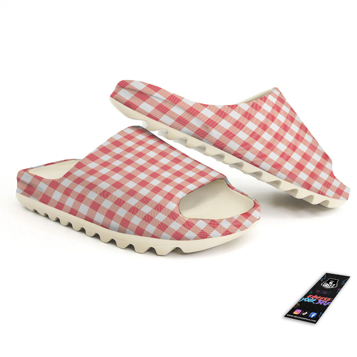 Gingham White And Pink Print Pattern Sandals-grizzshop