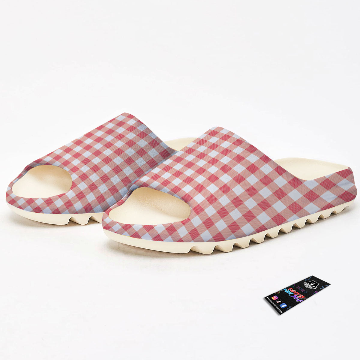 Gingham White And Pink Print Pattern Sandals-grizzshop