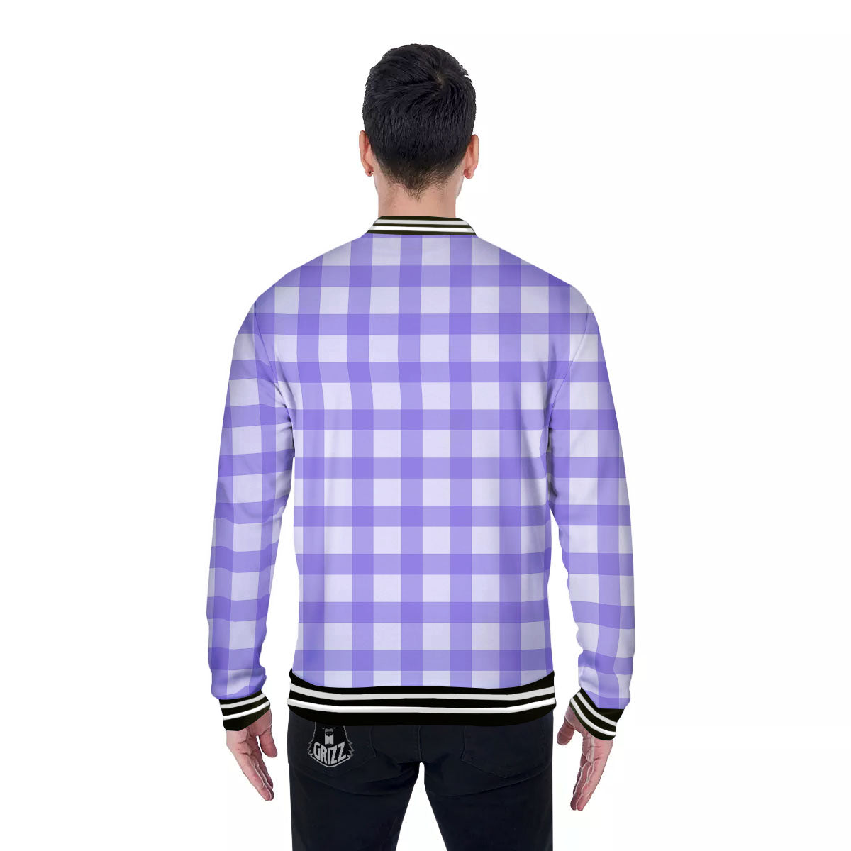 Gingham White And Purple Print Pattern Baseball Jacket-grizzshop
