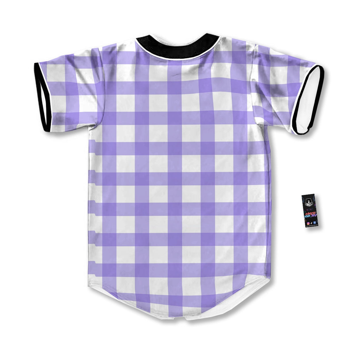 Gingham White And Purple Print Pattern Baseball Jersey-grizzshop
