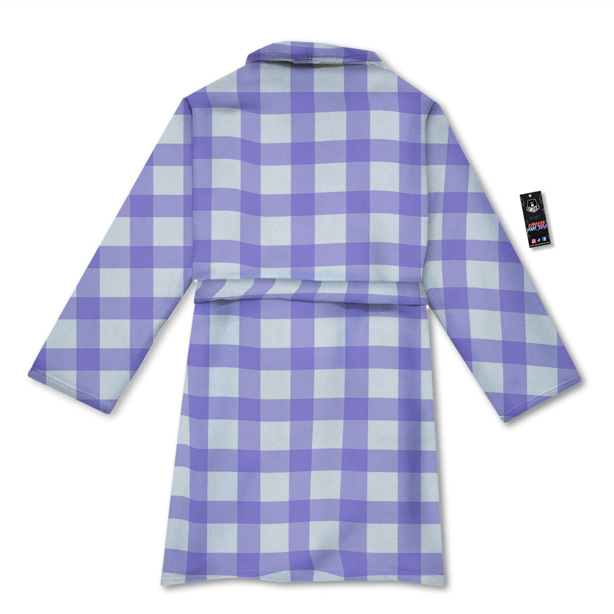 Gingham White And Purple Print Pattern Bathrobe-grizzshop