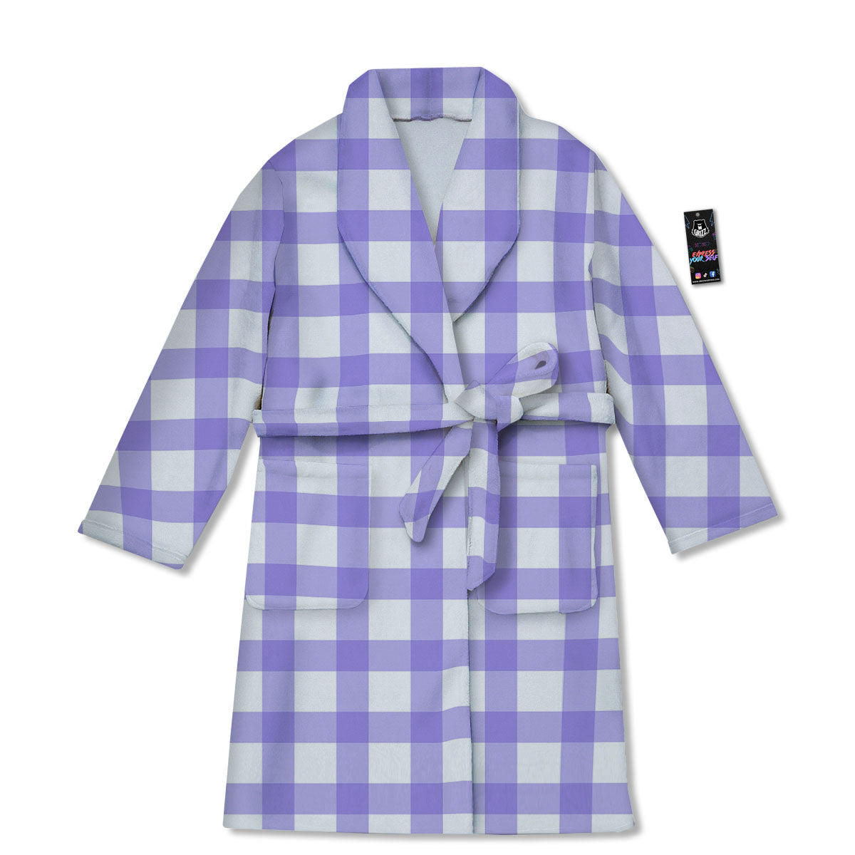 Gingham White And Purple Print Pattern Bathrobe-grizzshop