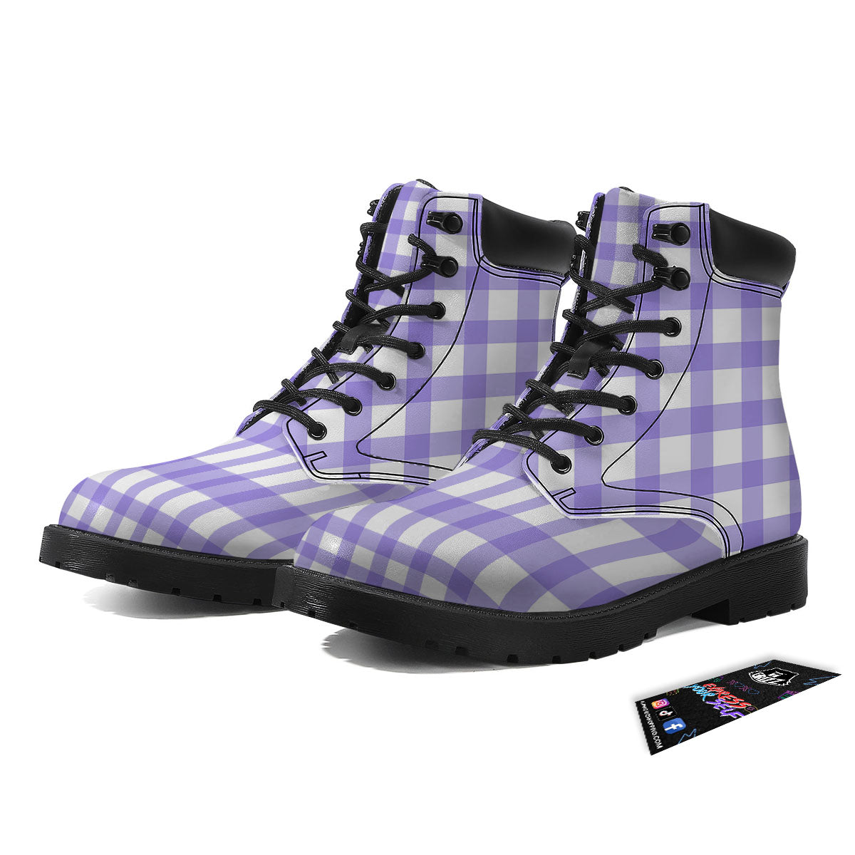 Gingham White And Purple Print Pattern Boots-grizzshop