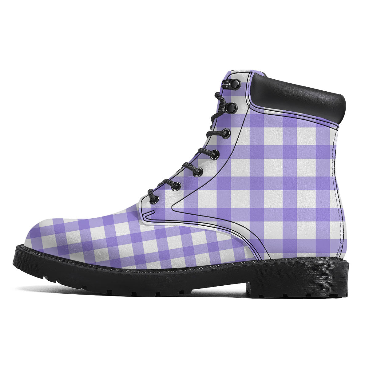 Gingham White And Purple Print Pattern Boots-grizzshop