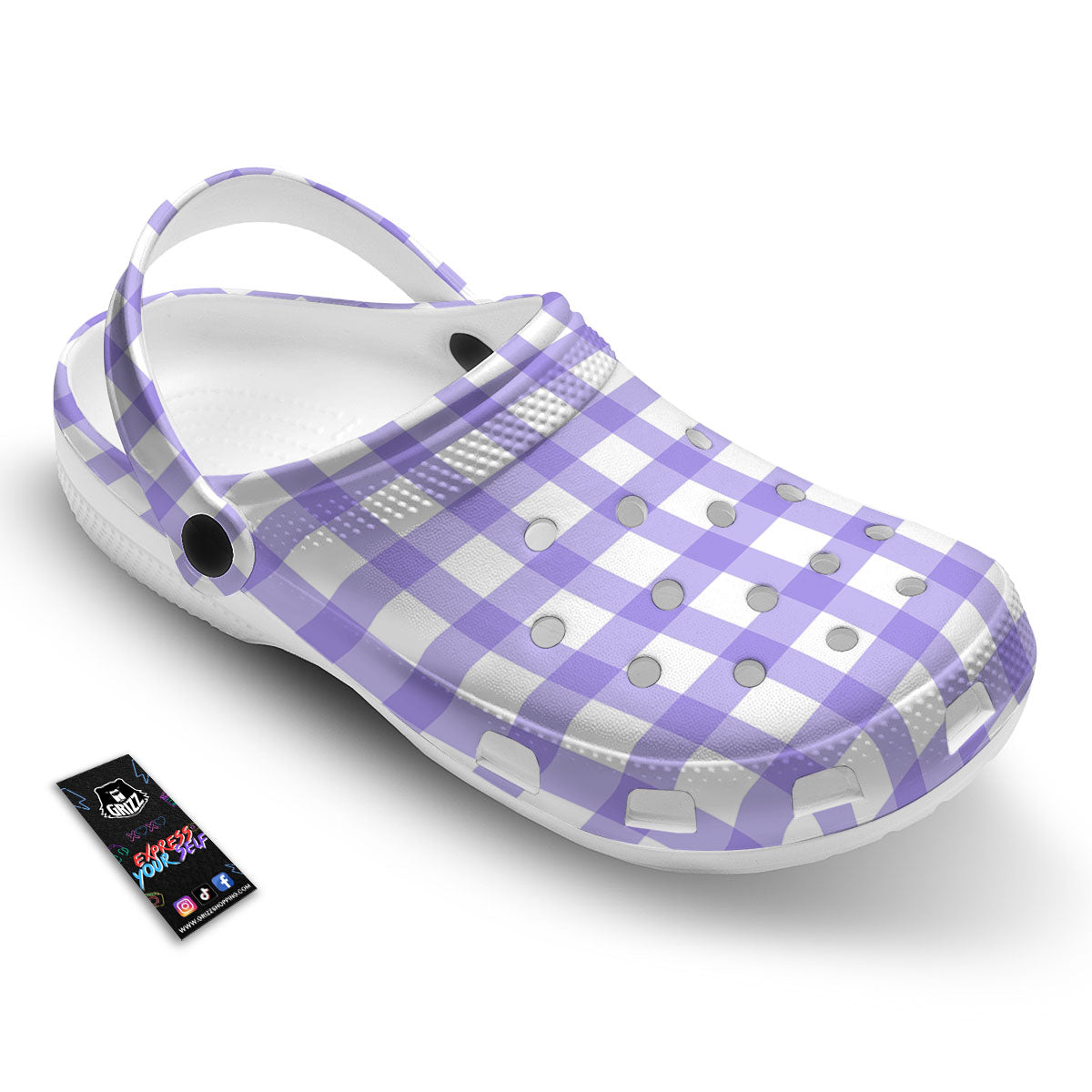 Gingham White And Purple Print Pattern Clog-grizzshop