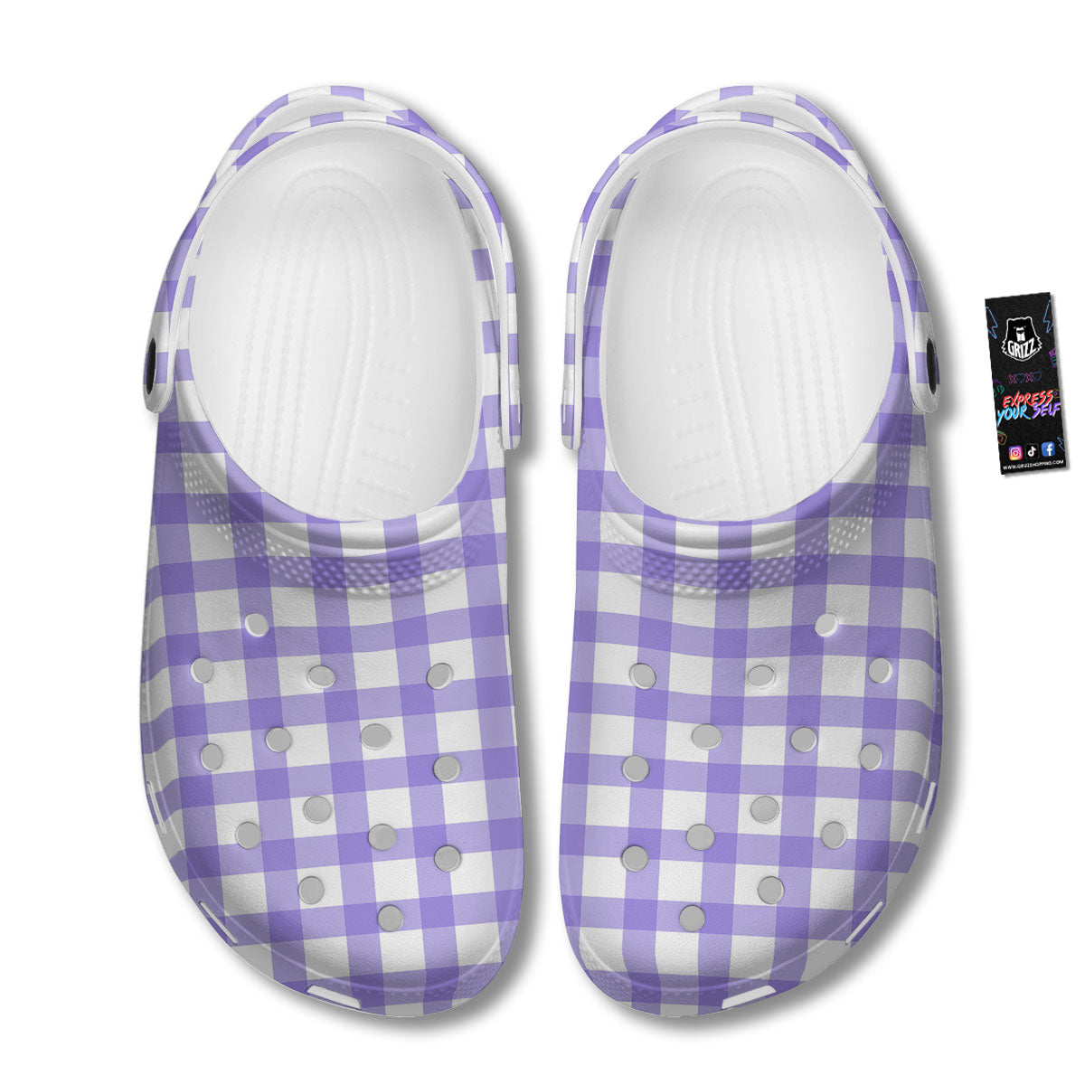 Gingham White And Purple Print Pattern Clog-grizzshop