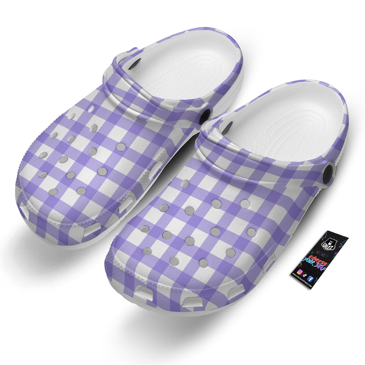 Gingham White And Purple Print Pattern Clog-grizzshop