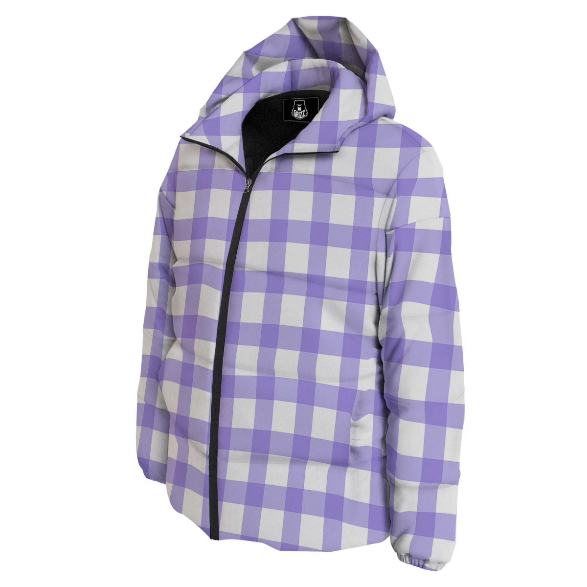 Gingham White And Purple Print Pattern Down Jacket-grizzshop