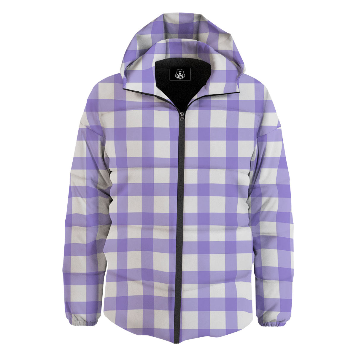 Gingham White And Purple Print Pattern Down Jacket-grizzshop