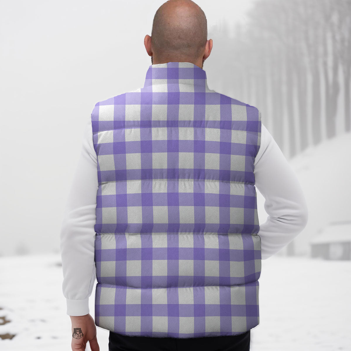 Gingham White And Purple Print Pattern Down Vest-grizzshop